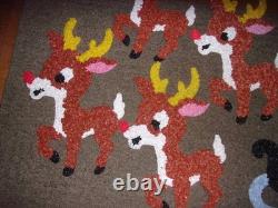 Vintage Santa Sleigh & 4 Rudolph Reindeer Melted Plastic Popcorn Wall Decoration