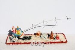 Vintage Santa Sleigh Flying Reindeer & Town Village Chalkware Store Display