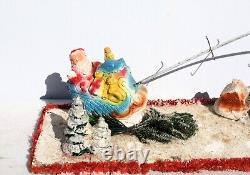 Vintage Santa Sleigh Flying Reindeer & Town Village Chalkware Store Display