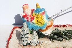 Vintage Santa Sleigh Flying Reindeer & Town Village Chalkware Store Display