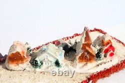 Vintage Santa Sleigh Flying Reindeer & Town Village Chalkware Store Display
