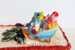 Vintage Santa Sleigh Flying Reindeer & Town Village Chalkware Store Display