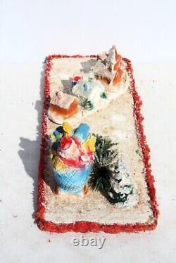Vintage Santa Sleigh Flying Reindeer & Town Village Chalkware Store Display