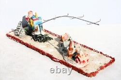 Vintage Santa Sleigh Flying Reindeer & Town Village Chalkware Store Display