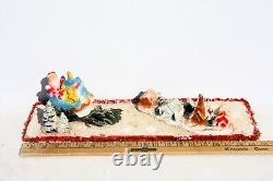 Vintage Santa Sleigh Flying Reindeer & Town Village Chalkware Store Display