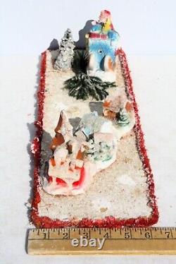 Vintage Santa Sleigh Flying Reindeer & Town Village Chalkware Store Display