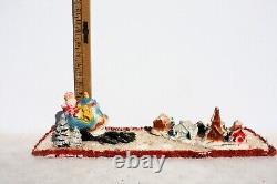 Vintage Santa Sleigh Flying Reindeer & Town Village Chalkware Store Display