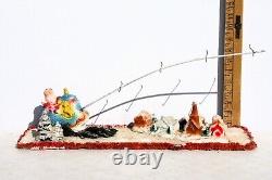 Vintage Santa Sleigh Flying Reindeer & Town Village Chalkware Store Display