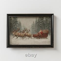 Vintage Santa Sleigh Printable Christmas Wall Art Rustic Reindeer Decor
