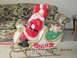 Vintage Santa Sleigh & Reindeer Blow Mold Christmas Yard Decor General Foam