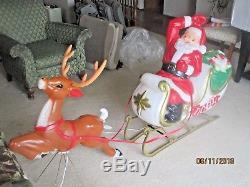 Vintage Santa Sleigh & Reindeer Blow Mold Christmas Yard Decor General Foam