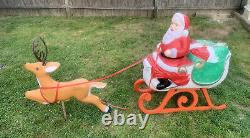 Vintage Santa Sleigh & Reindeer Blow Mold Lawn Decoration TPI 1989