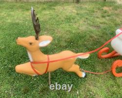 Vintage Santa Sleigh & Reindeer Blow Mold Lawn Decoration TPI 1989