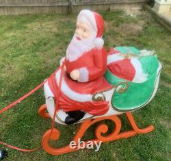 Vintage Santa Sleigh & Reindeer Blow Mold Lawn Decoration TPI 1989