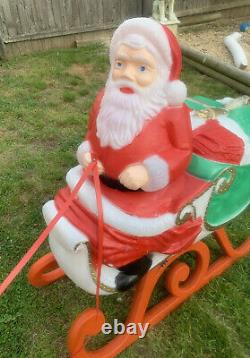 Vintage Santa Sleigh & Reindeer Blow Mold Lawn Decoration TPI 1989