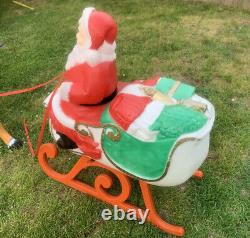 Vintage Santa Sleigh & Reindeer Blow Mold Lawn Decoration TPI 1989