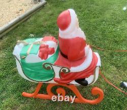 Vintage Santa Sleigh & Reindeer Blow Mold Lawn Decoration TPI 1989