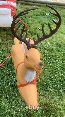 Vintage Santa Sleigh & Reindeer Blow Mold Lawn Decoration TPI 1989