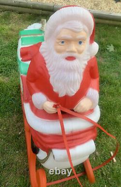 Vintage Santa Sleigh & Reindeer Blow Mold Lawn Decoration TPI 1989