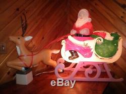 Vintage Santa Sleigh & Reindeer Blow Mold Lighted Large Outdoor Christmas Decor