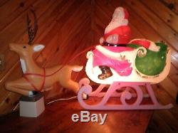 Vintage Santa Sleigh & Reindeer Blow Mold Lighted Large Outdoor Christmas Decor