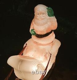 Vintage Santa Sleigh Reindeer Blow Mold RARE 1960s Outdoor Christmas Decoration