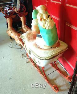 Vintage Santa Sleigh & Reindeer Blow Mold Rare Find 1967 Poloron Empire Yard Dec