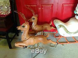 Vintage Santa Sleigh & Reindeer Blow Mold Rare Find 1967 Poloron Empire Yard Dec
