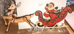 Vintage Santa Sleigh & Reindeer Christmas Decoration, Hand Made Circa 1950's