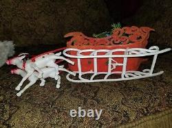 Vintage Santa Sleigh Reindeer Gifts Tree Christmas Decoration Red Velvet White