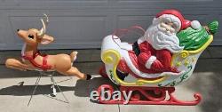 Vintage Santa Sleigh & Reindeer Lighted Christmas Blow Mold Grand Venture Clean