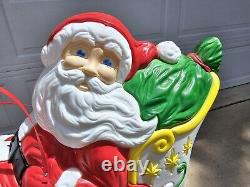 Vintage Santa Sleigh & Reindeer Lighted Christmas Blow Mold Grand Venture Clean