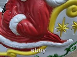 Vintage Santa Sleigh & Reindeer Lighted Christmas Blow Mold Grand Venture Clean