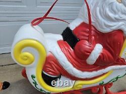Vintage Santa Sleigh & Reindeer Lighted Christmas Blow Mold Grand Venture Clean
