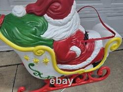 Vintage Santa Sleigh & Reindeer Lighted Christmas Blow Mold Grand Venture Clean