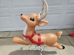 Vintage Santa Sleigh & Reindeer Lighted Christmas Blow Mold Grand Venture Clean