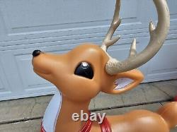 Vintage Santa Sleigh & Reindeer Lighted Christmas Blow Mold Grand Venture Clean