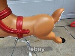 Vintage Santa Sleigh & Reindeer Lighted Christmas Blow Mold Grand Venture Clean