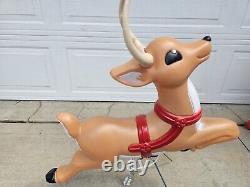 Vintage Santa Sleigh & Reindeer Lighted Christmas Blow Mold Grand Venture Clean