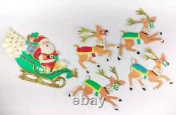 Vintage Santa Sleigh & Reindeer Vacuform 5 pc Wall Decor Plastic VERY RARE HTF