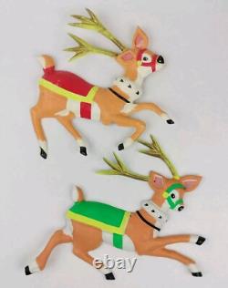 Vintage Santa Sleigh & Reindeer Vacuform 5 pc Wall Decor Plastic VERY RARE HTF