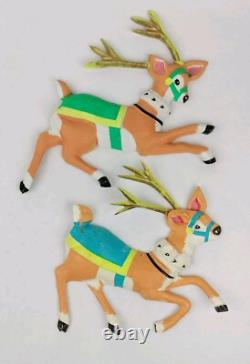 Vintage Santa Sleigh & Reindeer Vacuform 5 pc Wall Decor Plastic VERY RARE HTF