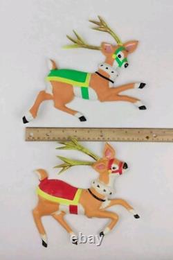 Vintage Santa Sleigh & Reindeer Vacuform 5 pc Wall Decor Plastic VERY RARE HTF