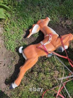 Vintage Santa Sleigh With 2 Reindeer Christmas Decor Large Blow Mold General Foam