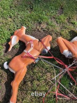 Vintage Santa Sleigh With 2 Reindeer Christmas Decor Large Blow Mold General Foam