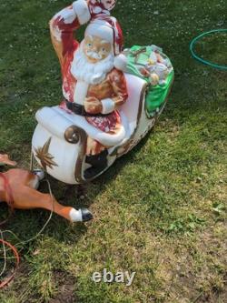 Vintage Santa Sleigh With 2 Reindeer Christmas Decor Large Blow Mold General Foam