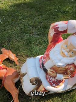 Vintage Santa Sleigh With 2 Reindeer Christmas Decor Large Blow Mold General Foam