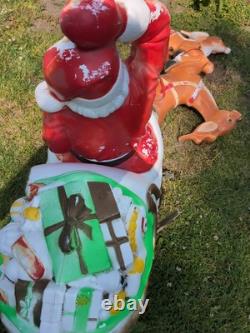 Vintage Santa Sleigh With 2 Reindeer Christmas Decor Large Blow Mold General Foam
