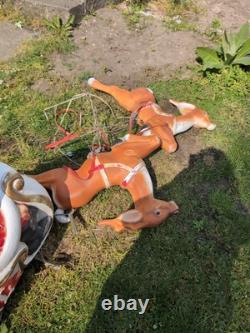 Vintage Santa Sleigh With 2 Reindeer Christmas Decor Large Blow Mold General Foam