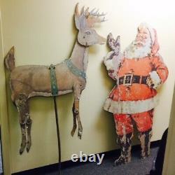 Vintage Santa/Sleigh and Reindeer Lifelike Size